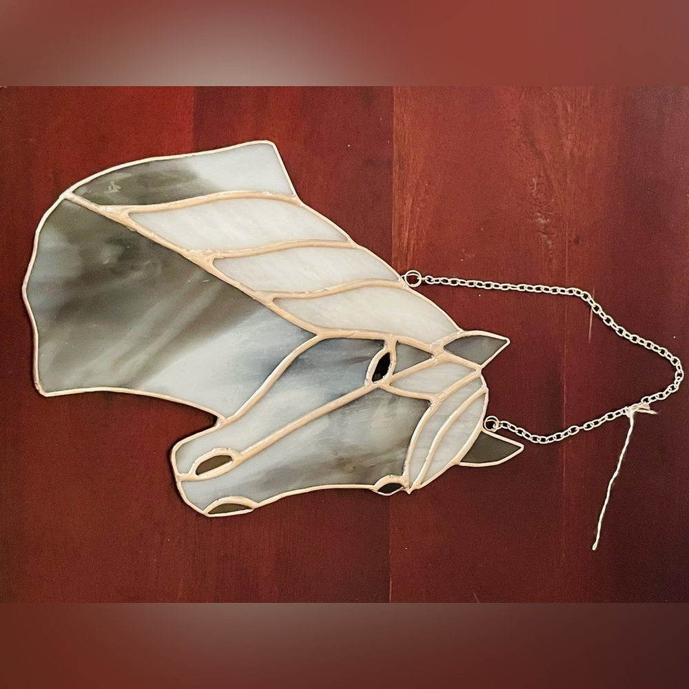 BNWOT Beautiful Custom Handmade Gray Stained Glass Horse Head - Picture 9 of 15